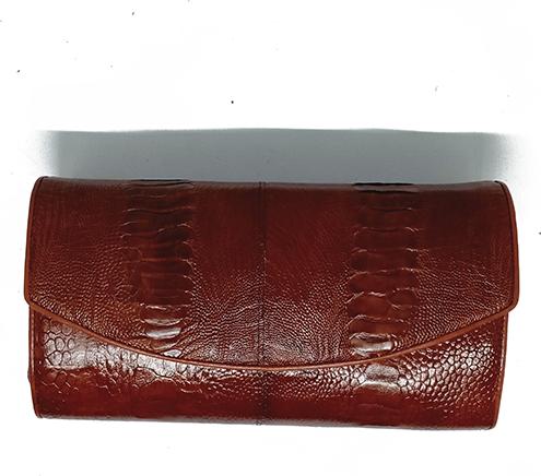 Túi đeo da đà điểu Huy Hoàng da chân màu nâu đỏ HT6417