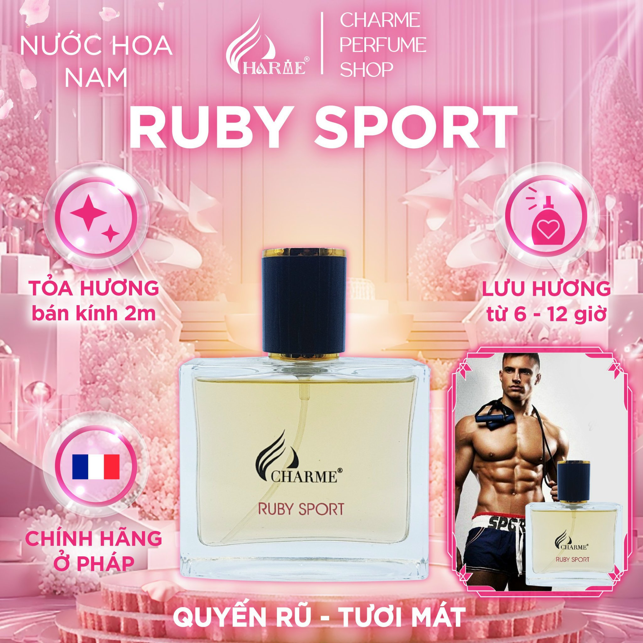 Nước hoa nam thơm lâu, Charme Sport 100ml, nam tính, năng động đầy cuốn hút, đúng chất quý ông