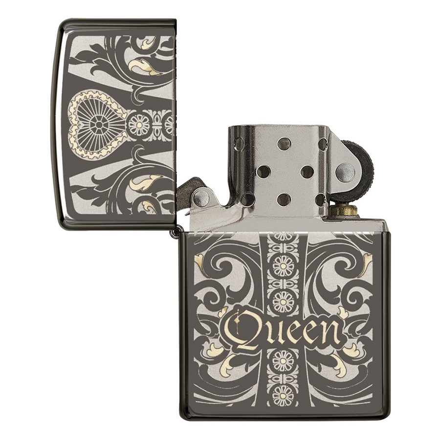 Bật Lửa Zippo 28797 - Bật Lửa Zippo Engraved Queen Laser Black Ice