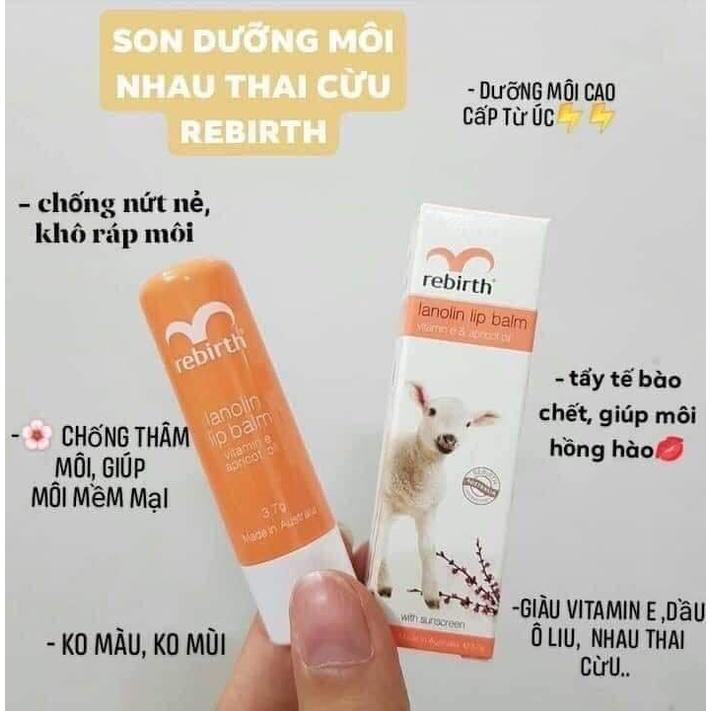 Son dưỡng môi nhau thai cừu Rebirth (3.7g) - Chống nắng cho môi, dưỡng môi mềm mịn, chống khô &amp; nứt nẻ