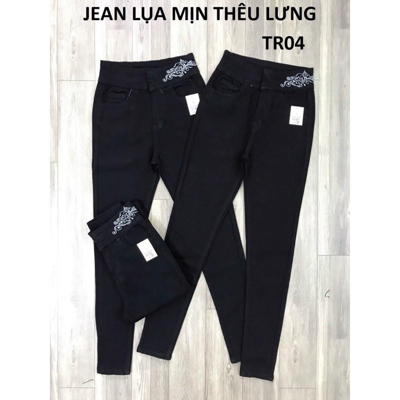 Quần Jeans Lụa Nữ Màu Đen Thêu Lưng Thời Trang