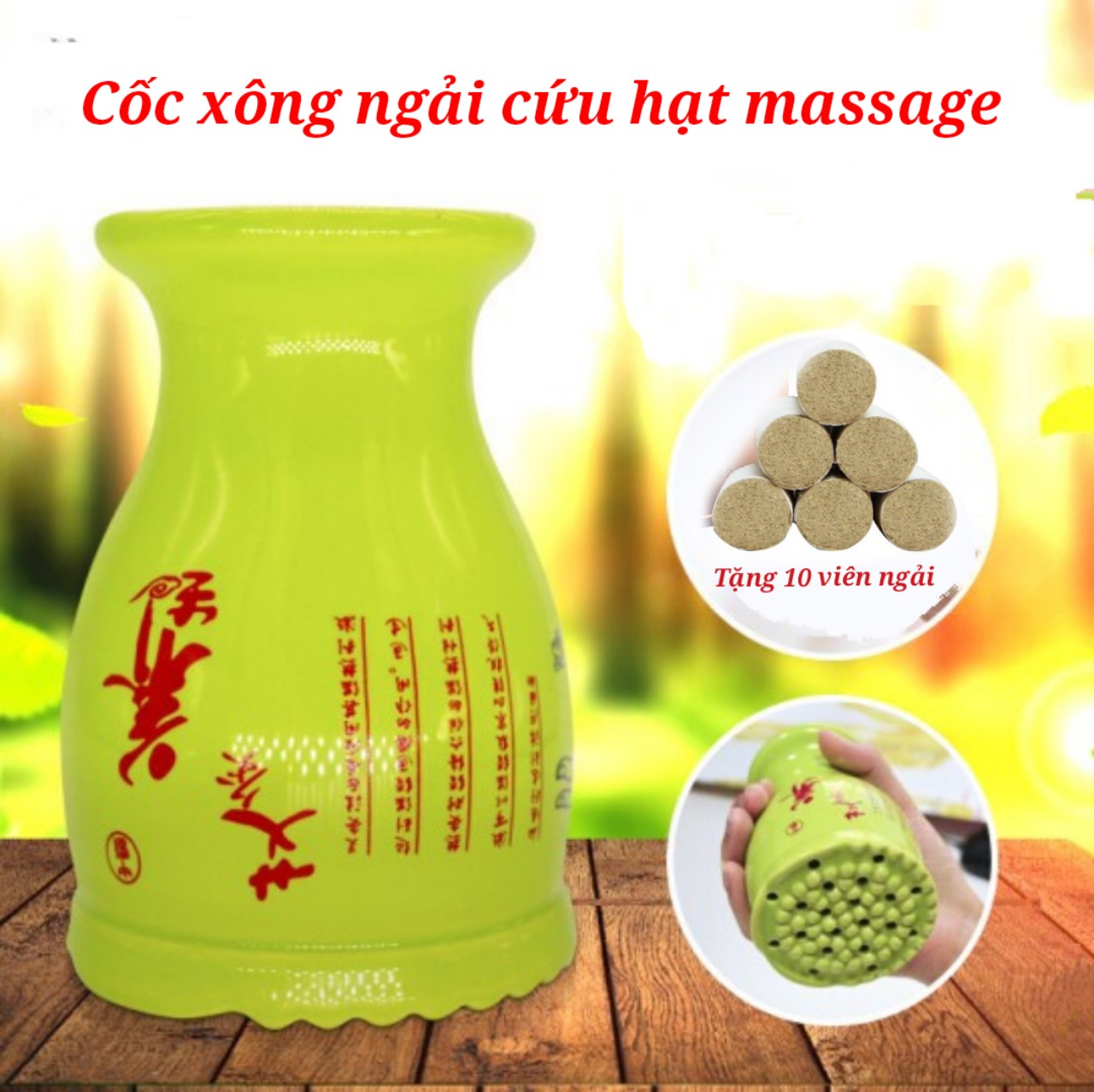 Cốc Phù Dương Xông Hơ Ngải Cứu Hàn Ẩm Massage. Cốc xông ngải cứu xanh hạt massage