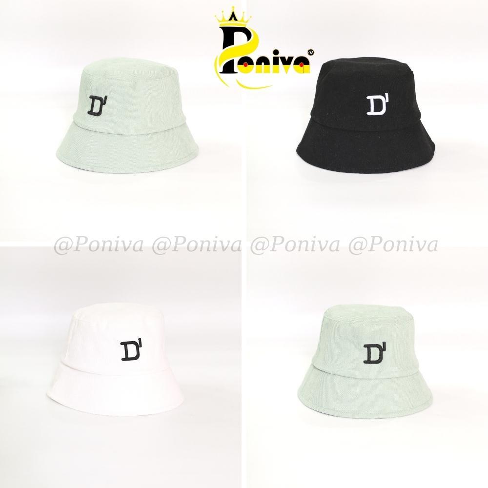 Mũ bucket ️ Nón tai bèo vành cụp thêu chữ D' form unisex BK12 nhung tăm bản nhỏ Ulzzang Thời trang PONIVA siêu hot