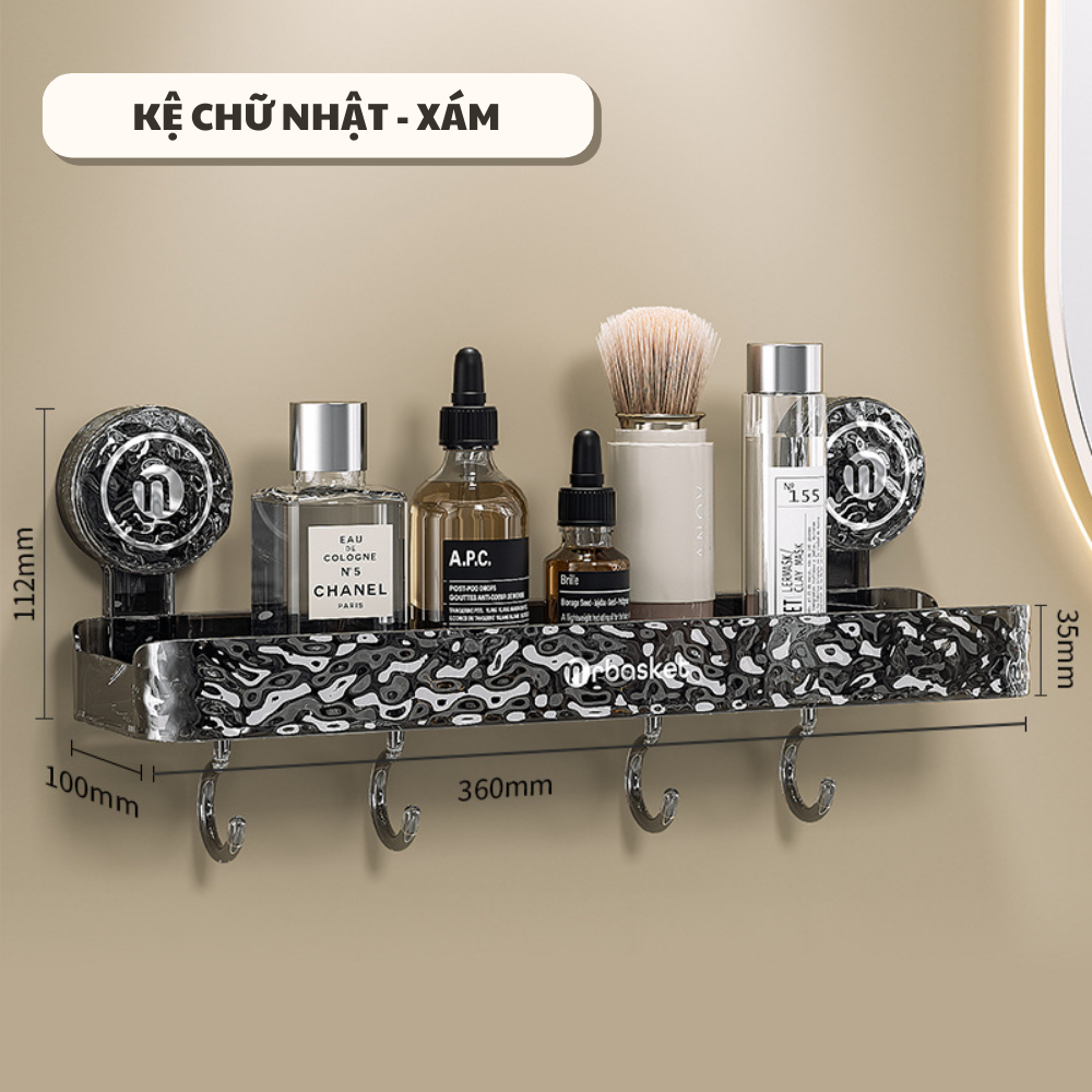 Kệ Để Đồ Nhà Tắm Hút Chân Không Chắc Chắn Chất Liệu PET Kệ Treo Nhà Bếp Đa Năng Chịu Tải Mạnh Có Móc Treo Đồ Giao Màu Ngẫu Nhiên