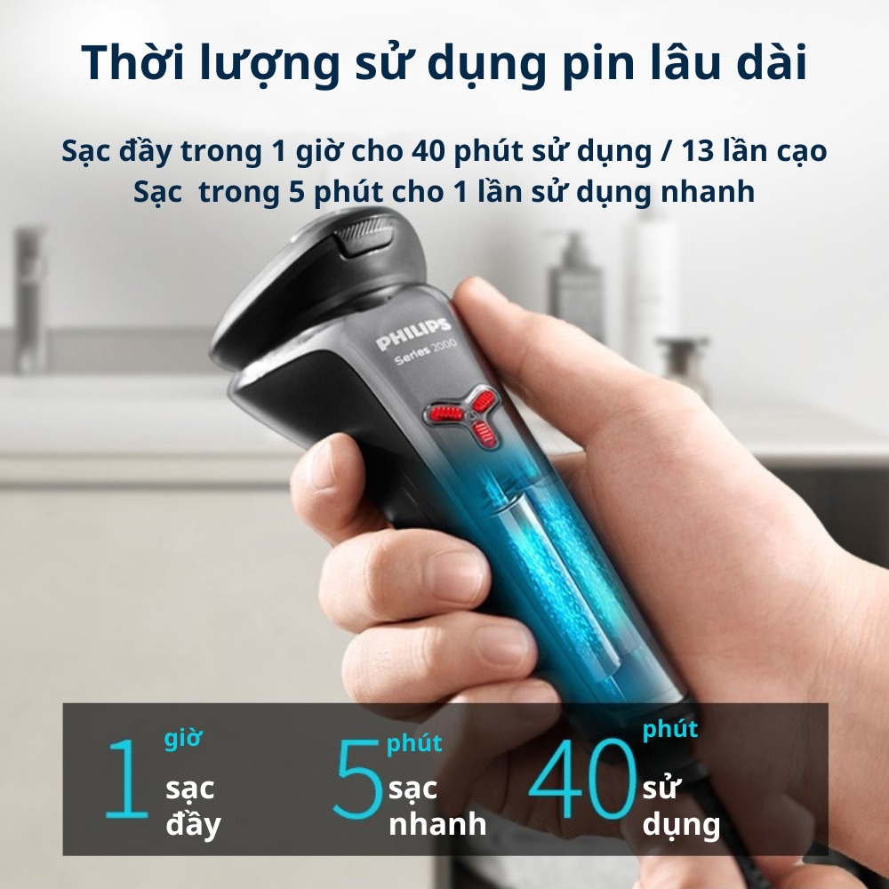 Máy cạo râu điện Philips S2302 Hệ thống cắt và cạo Fengchi tích hợp sạc nhanh trong 5 phút/1 lần cạo - Hàng nhập khẩu