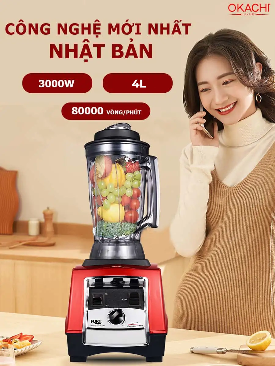 Máy xay sinh tố đậu nành công nghiệp Fuki 3000W FK-3000 (Màu đỏ) - Hàng chính hãng