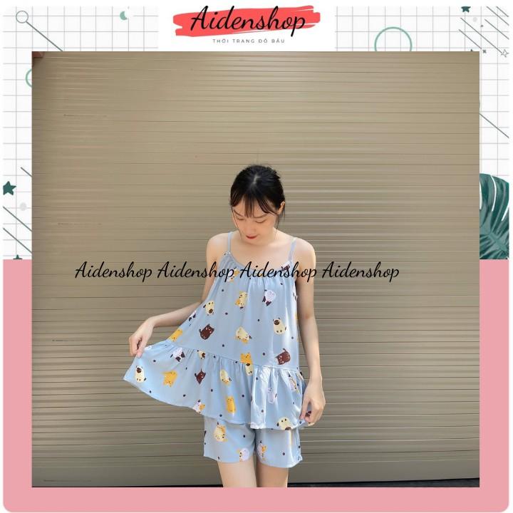 Bộ bầu mặc nhà giá rẻ đẹp chất lanh dáng hai dây mùa hè thời trang thiết kế