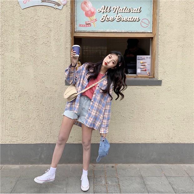 Áo sơ mi kẻ caro ulzzang form rộng Oversize