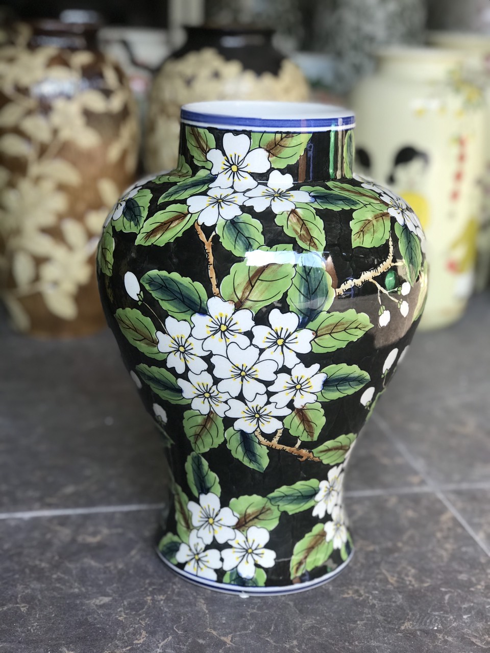 BÌNH HOA VẼ TAY GỐM SỨ BÁT TRÀNG H30CM