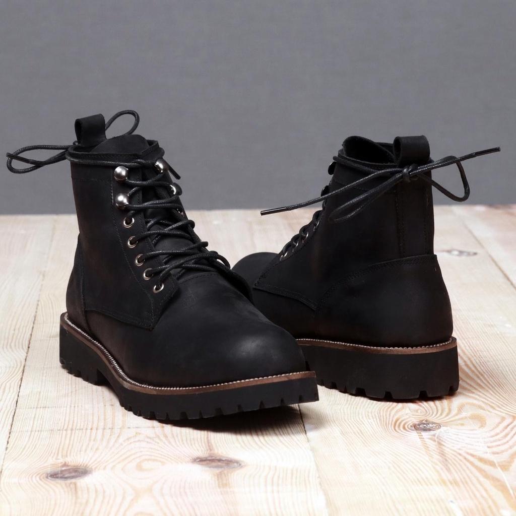 Giày da nam Combat Boots Iron 01 (Iron01), da bò sáp đen, đế cao su đúc CNM, Lucas Shoes bảo hành 1 năm