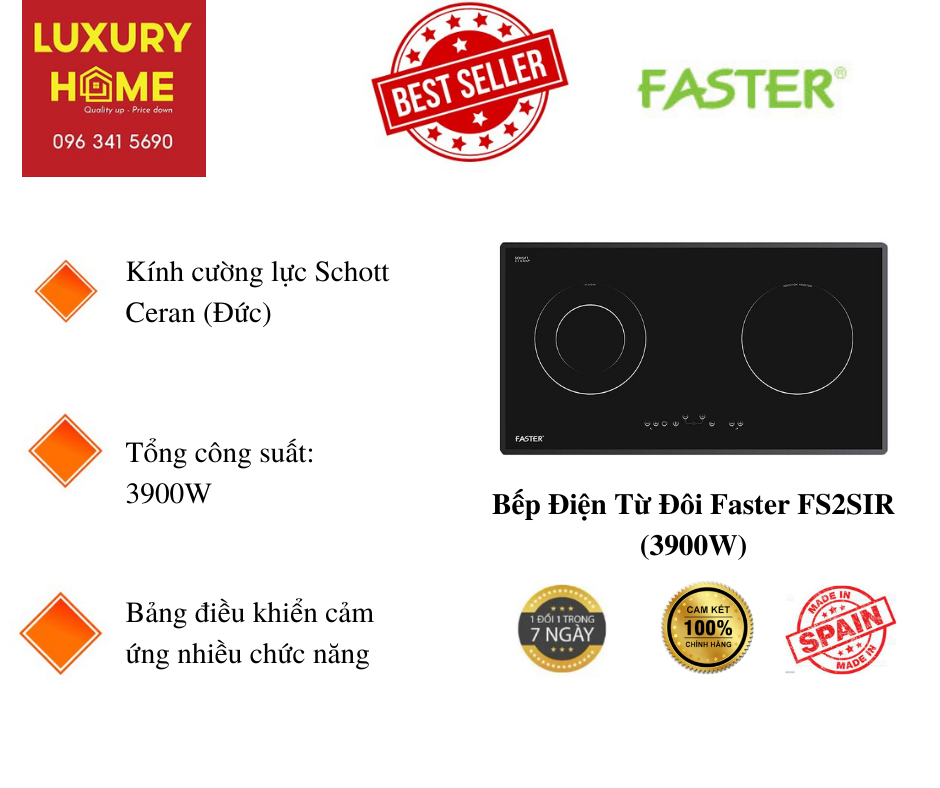 Bếp Điện Từ Đôi Faster FS2SIR (3900W) - Hàng Chính Hãng