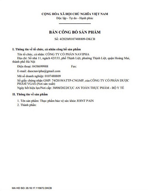 Thực phẩm bảo vệ sức khỏe Joint Pain
