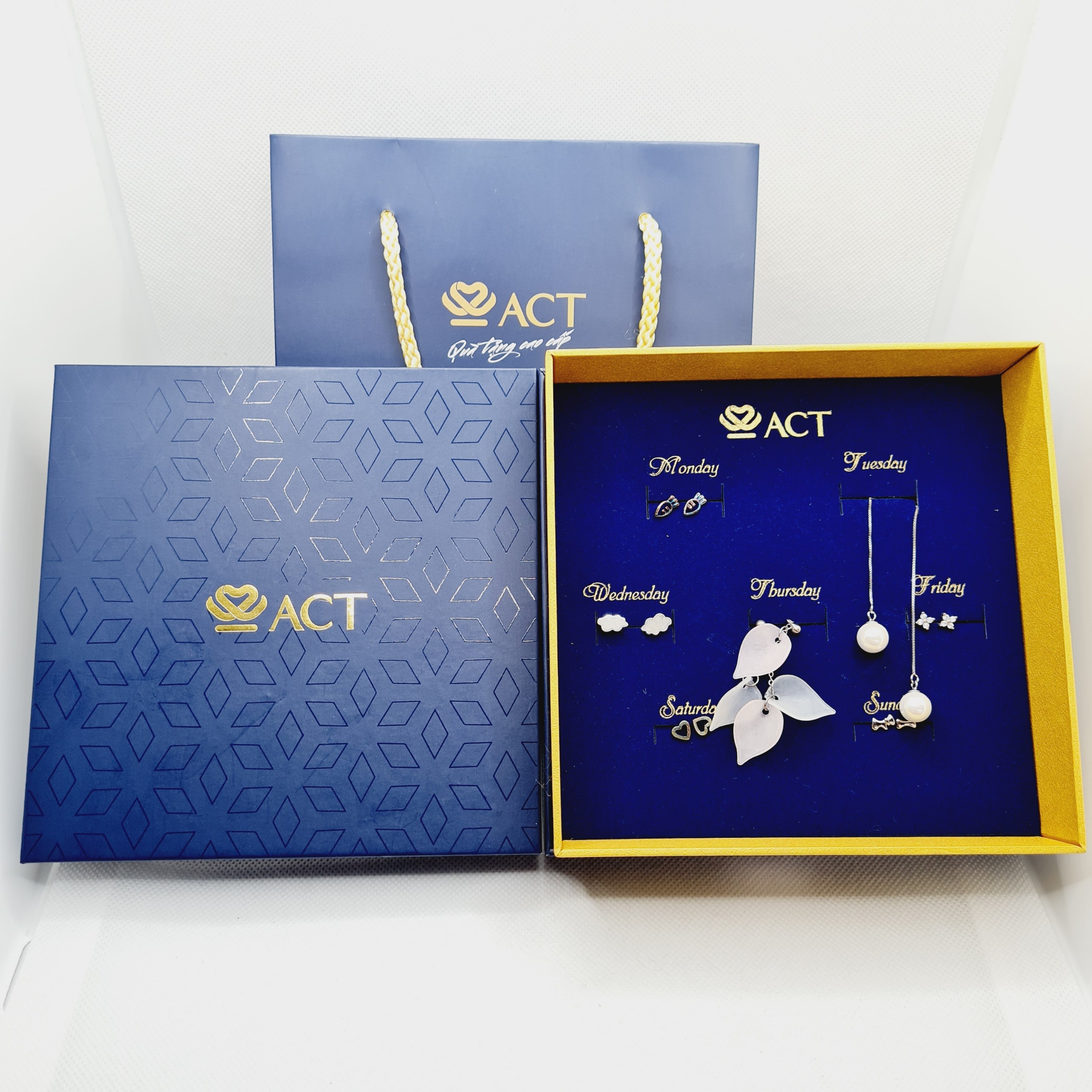 Set bông tai, khuyên tai bạc cao cấp cho 7 ngày -quà tặng bạn nữ - 7D10