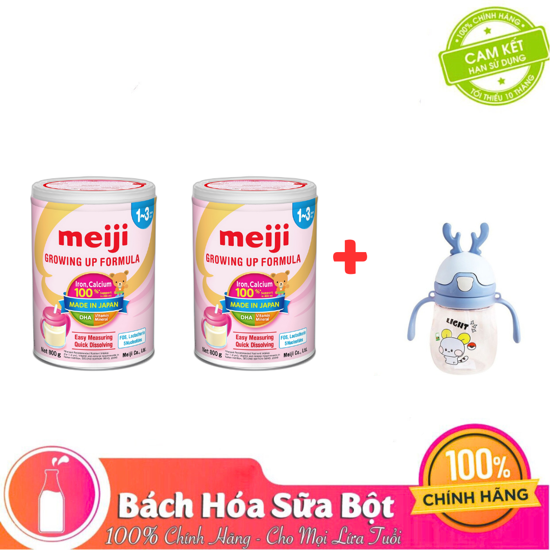 Combo 2 lon Sữa Bột Meiji Nhập Khẩu Số 1-3 (800g) Tặng Bình tập uống