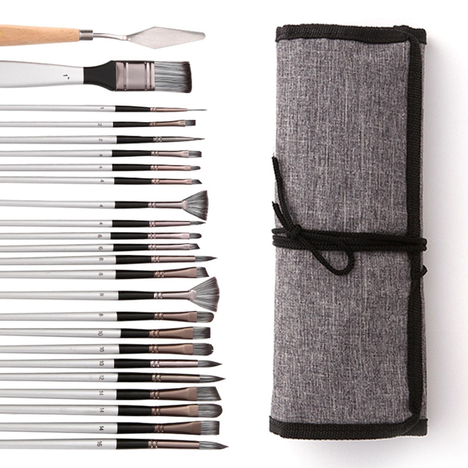 24Pcs Artist Paint Brushes Set Art Acrylic Oil Paintings Gray Storage Bag