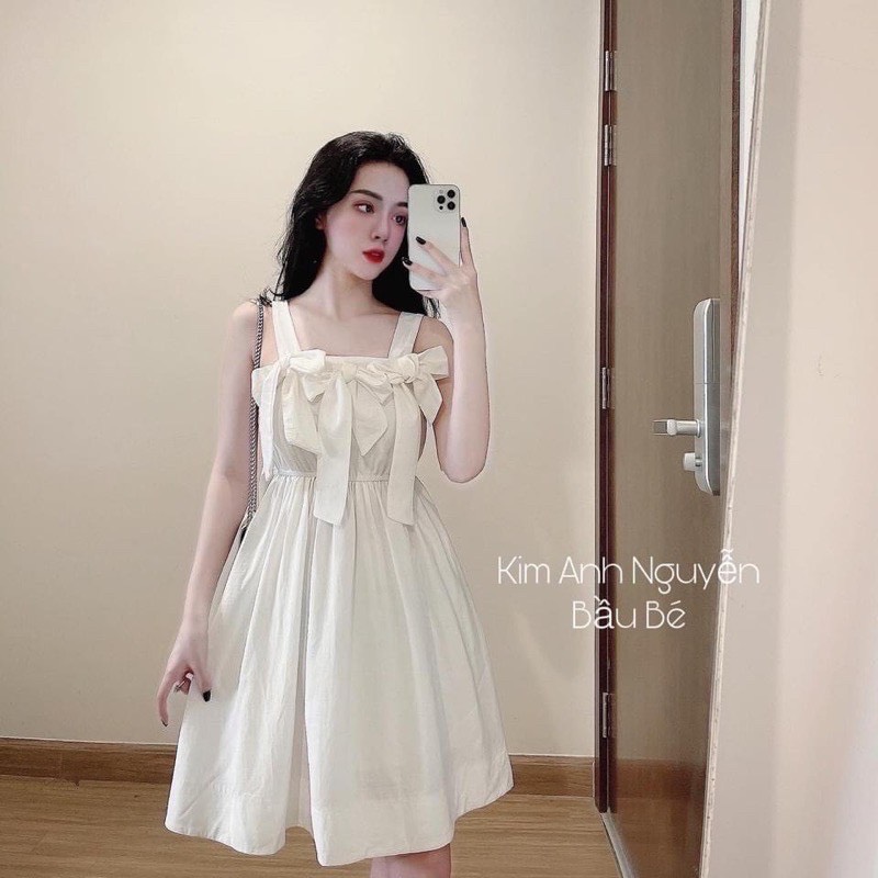 Đầm 2s trắng 3 nơ ngực cho nữ DN525