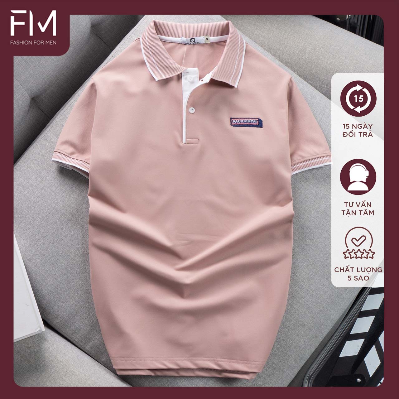 Áo thun polo, thời trang nam họa tiết thêu PACK H, bo viền phối sọc tinh tế - FORMEN SHOP - FMPS208