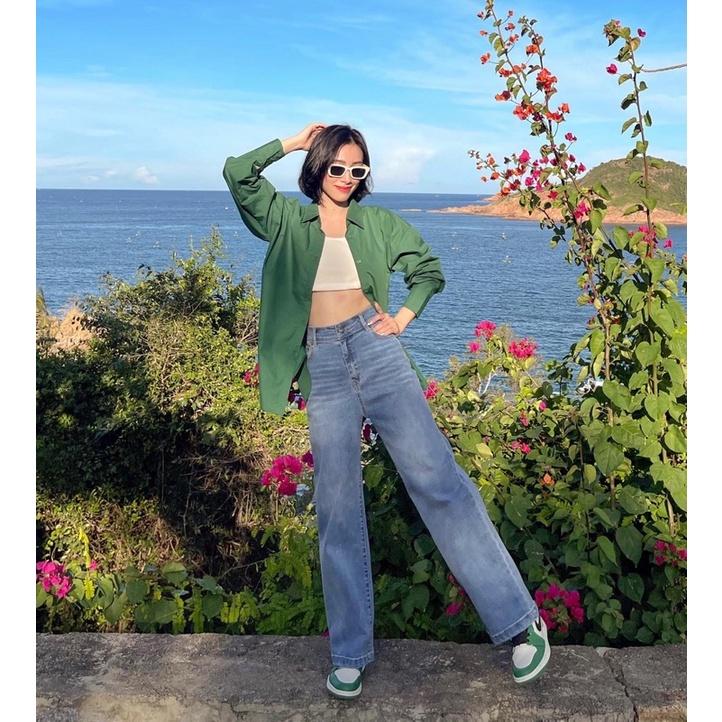 ZIEL Quần Jeans cạp cao dáng suông co giãn | Straight Leg Jeans