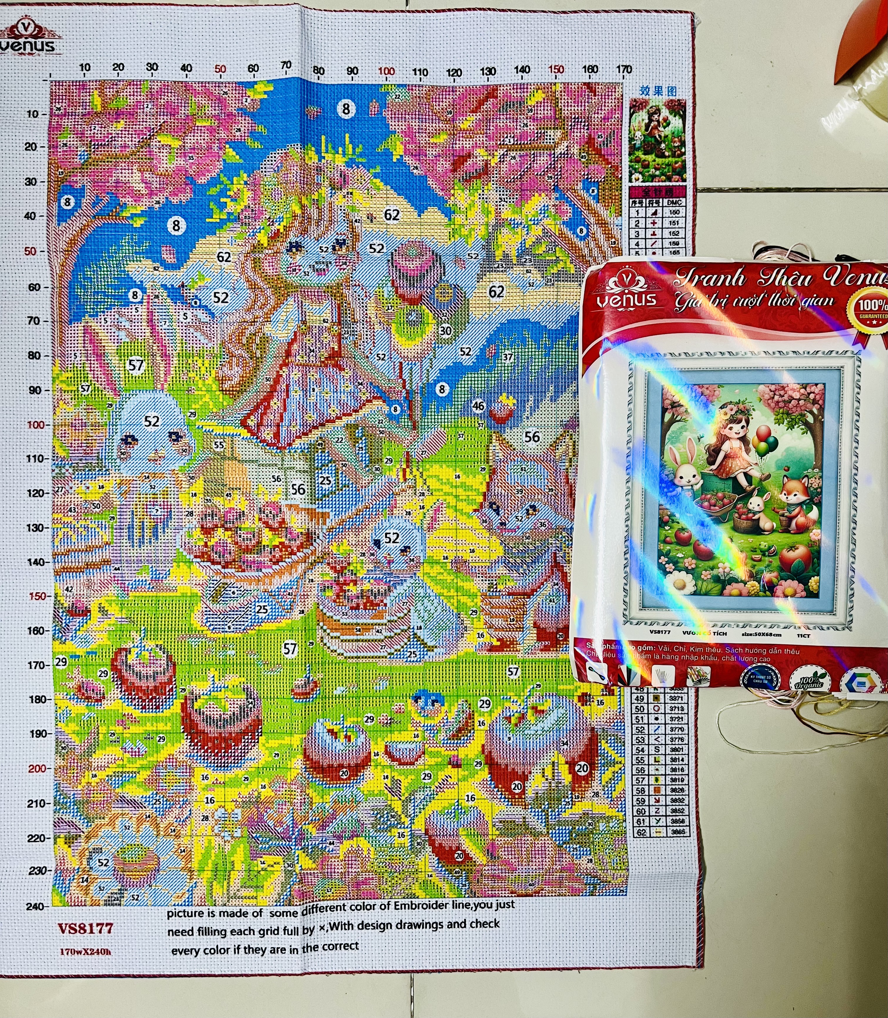 Tranh thêu kín Vườn cổ tích vs8177, kích thước 50 x 68 cm