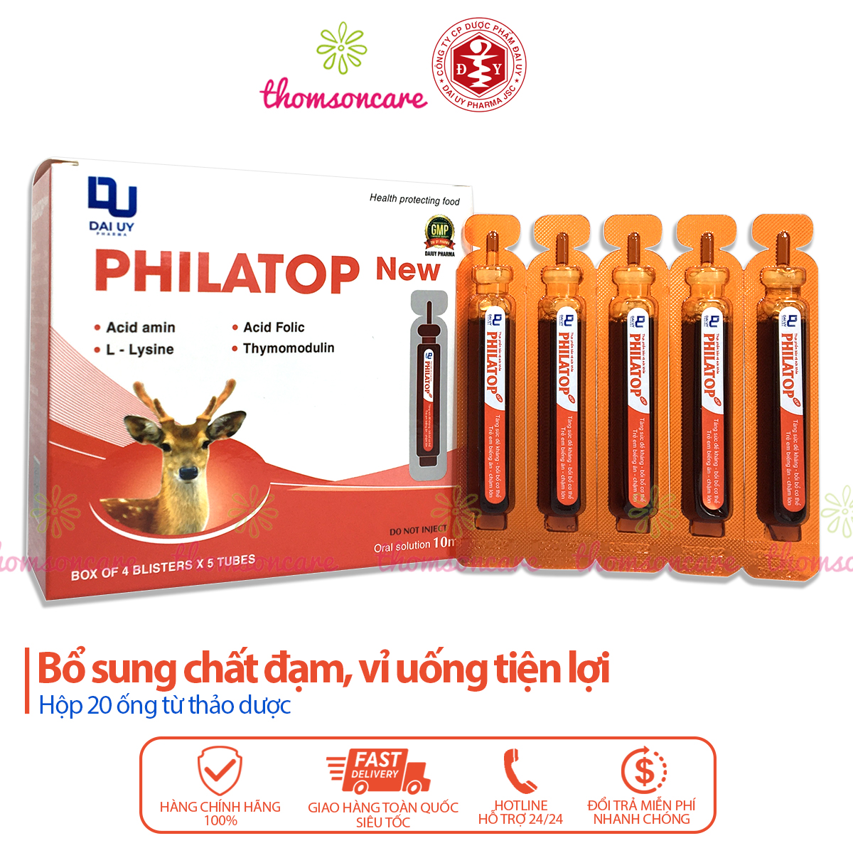 Philatop con hươu hộp 20 ống - dùng cho trẻ biếng ăn, chậm lớn, người già, tăng sức đề kháng, bổ sung chất đạm