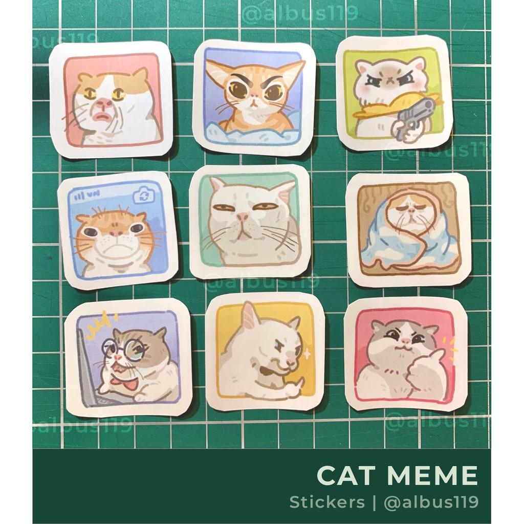Bộ 9 miếng dán sticker về biểu cảm đáng yêu của chú mèo | Decal nhãn dán trang trí mèo | Zip A1
