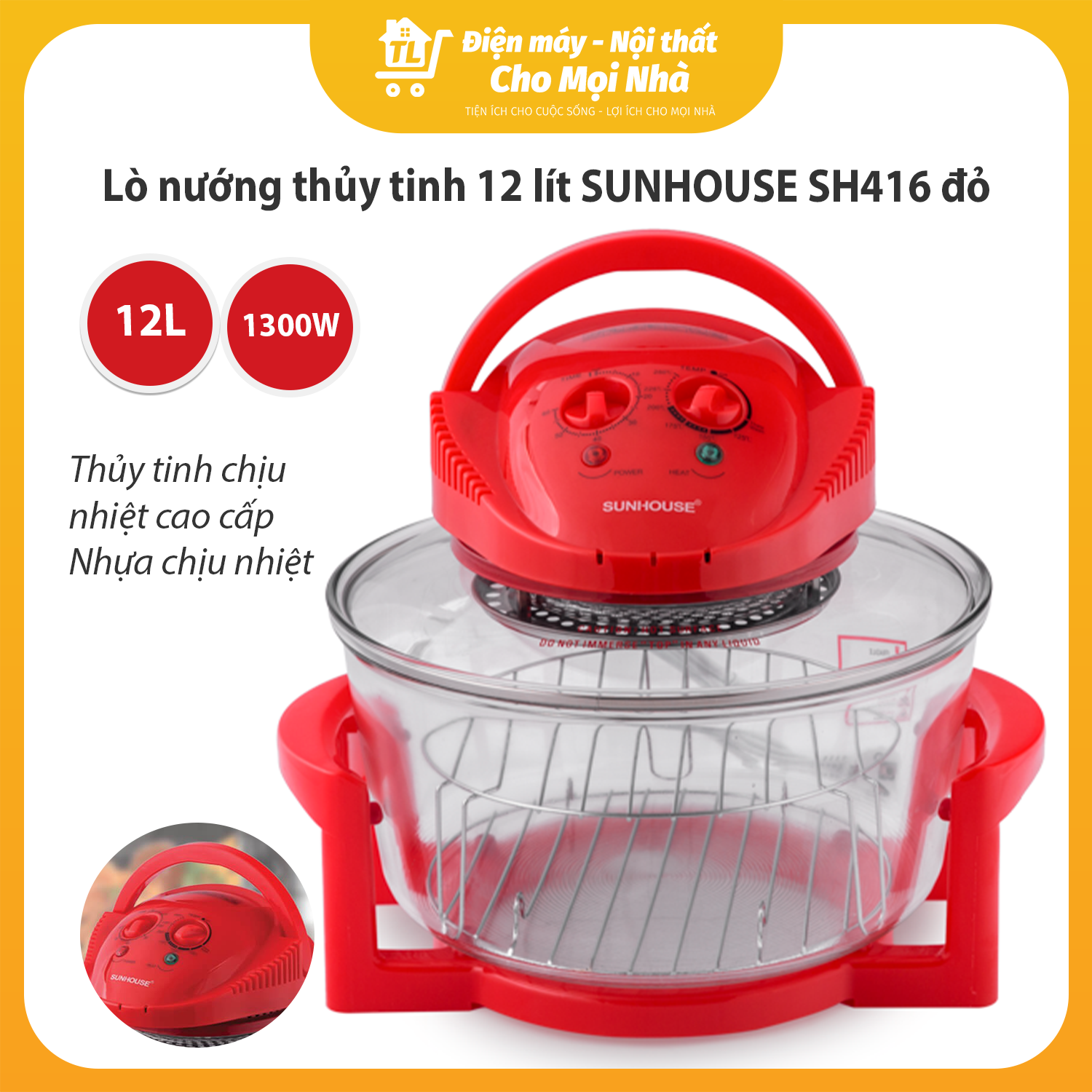 Lò Nướng Thủy Tinh Sunhouse SH416 - Hàng chính hãng