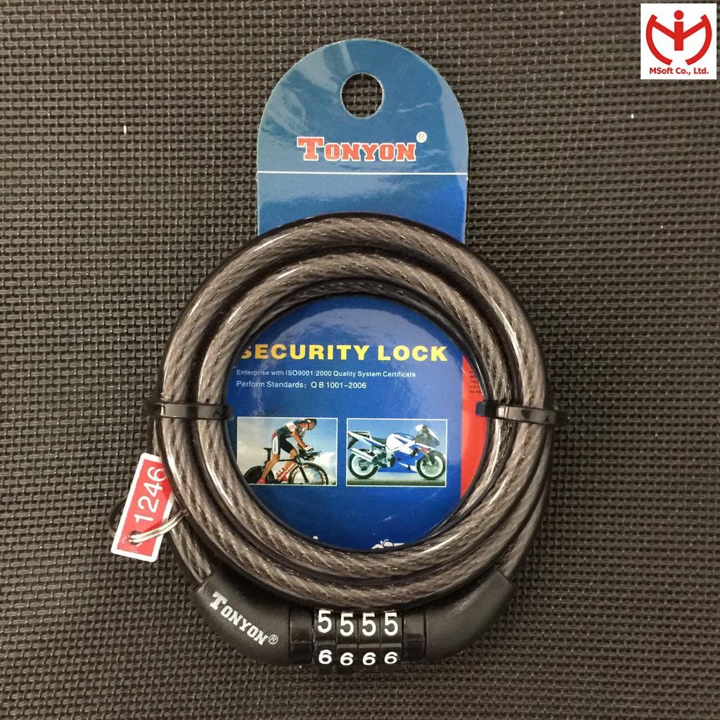 Khóa xe đạp 4 số Tonyon TY 532 dây cáp dài 1.2m x 8mm mật mã không thay đổi được - MSOFT