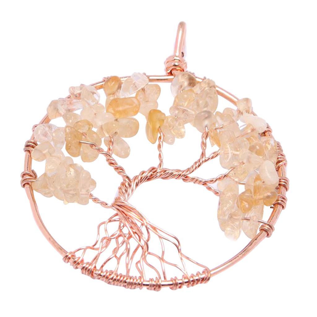 Tree of Life Pendant Crystal Necklace Gemstone Fashion Jewelry Pink