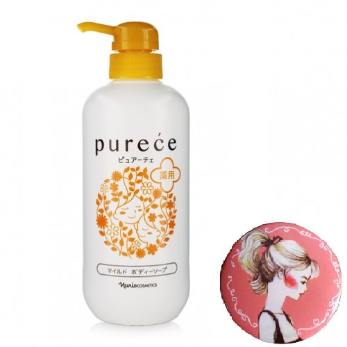 Sữa tắm dưỡng ẩm Naris Purece Medicated Body Soap Nhật Bản 650ml + Gương mini siêu cute