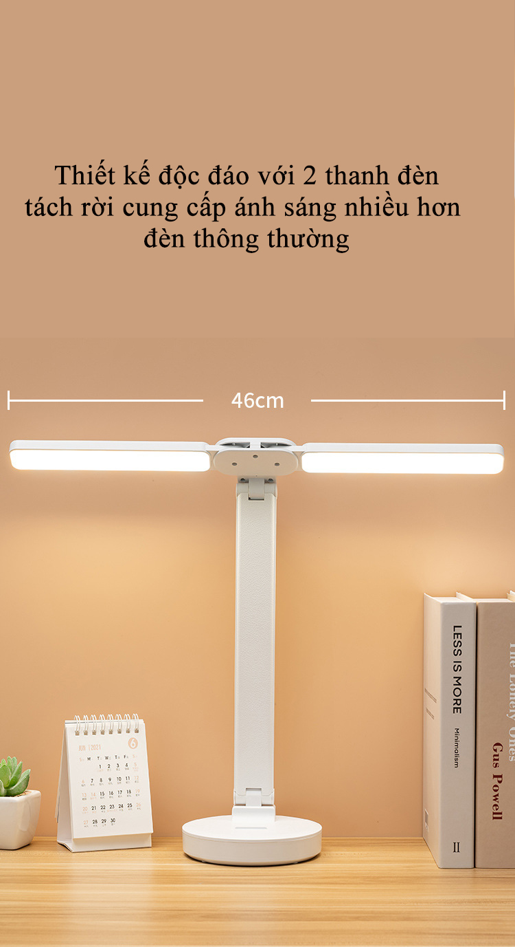 Đèn LED Để Bàn Học, Bàn Làm Việc, Thiết Kế Sáng Tạo Với 2 Thanh Led Rời, Chống Cận Thị, Phù Hợp Học Sinh, Sinh Viên, Văn Phòng, Cảm Ứng Tích Điện Pin - Hàng Chính Hãng KUNBE