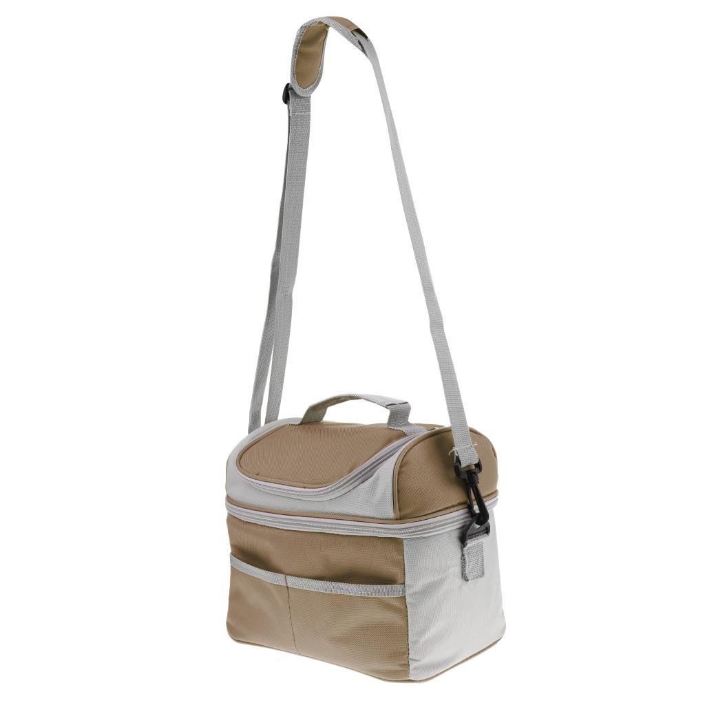 Insulated Thermal Bag 2-layer Picnic Lunch Box Portable Cooler Tote Khaki
