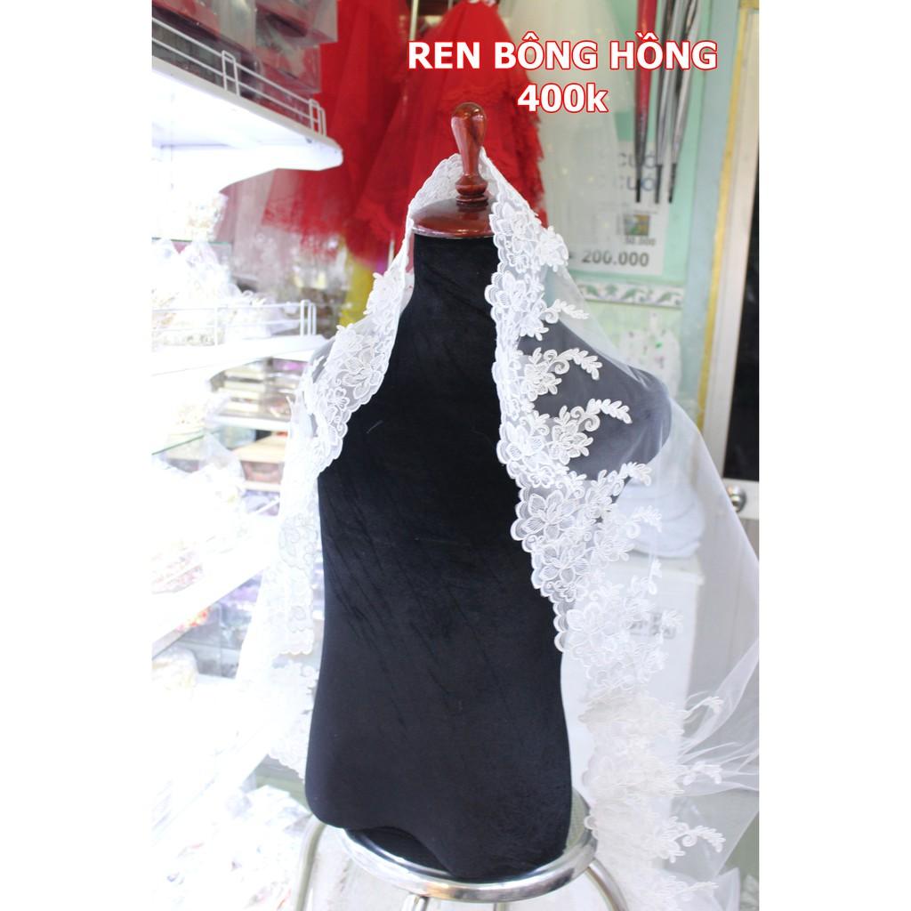 Voan ngắn viền ren hoa hồng cao cấp