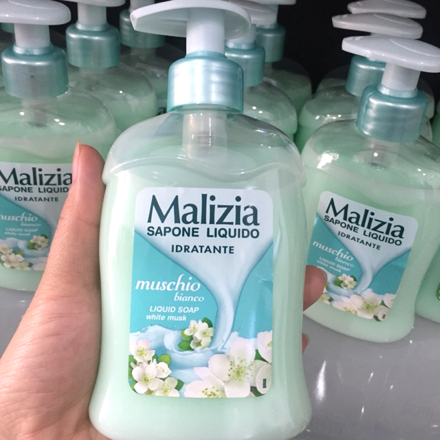 Nước rửa tay xạ hương trắng Malizia Liquid Soap White Musk 300ml tặng kèm móc khóa