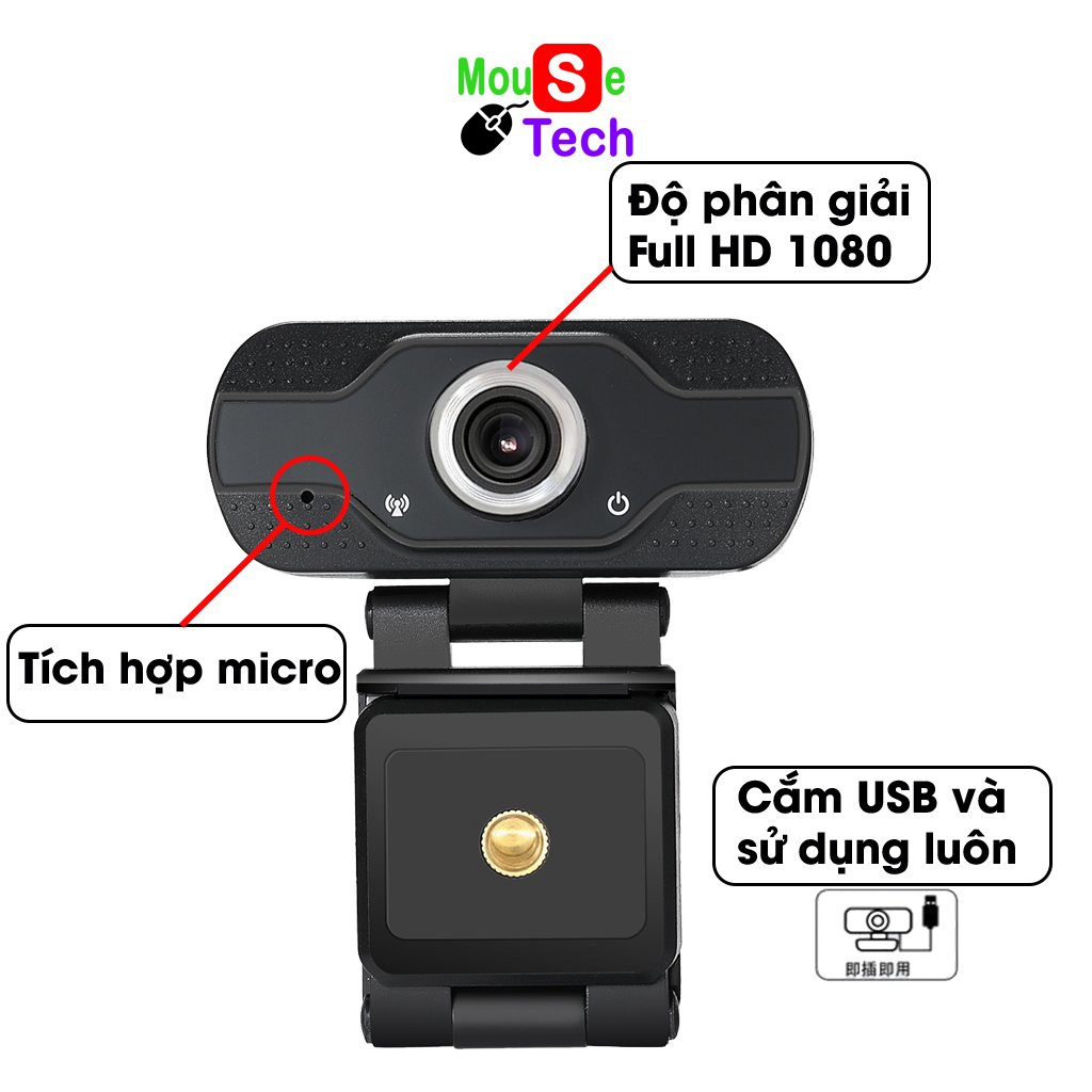 Webcam có mic Full HD 1080P dùng cho máy tính để dạy và học trực tuyến (Tặng lót chuột siêu xinh)