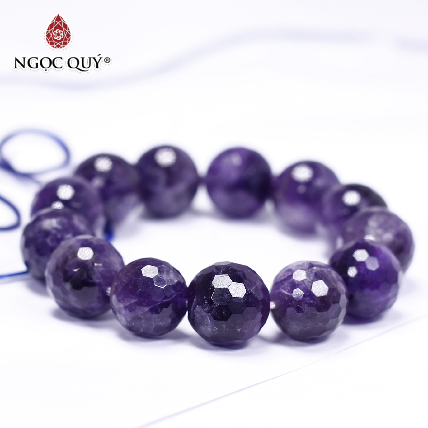 Vòng tay đá thạch anh tím mài giác size hạt 16mm mệnh hỏa. thổ - Ngọc Quý Gemstones