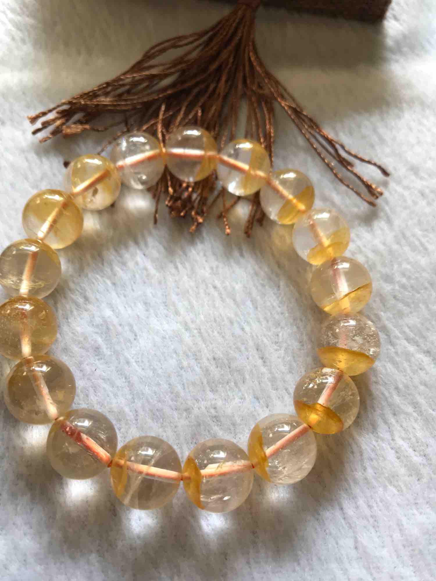 Vòng Thạch Anh Ưu Linh Vàng 12mm Nam Nữ mệnh Kim Thủy Thổ