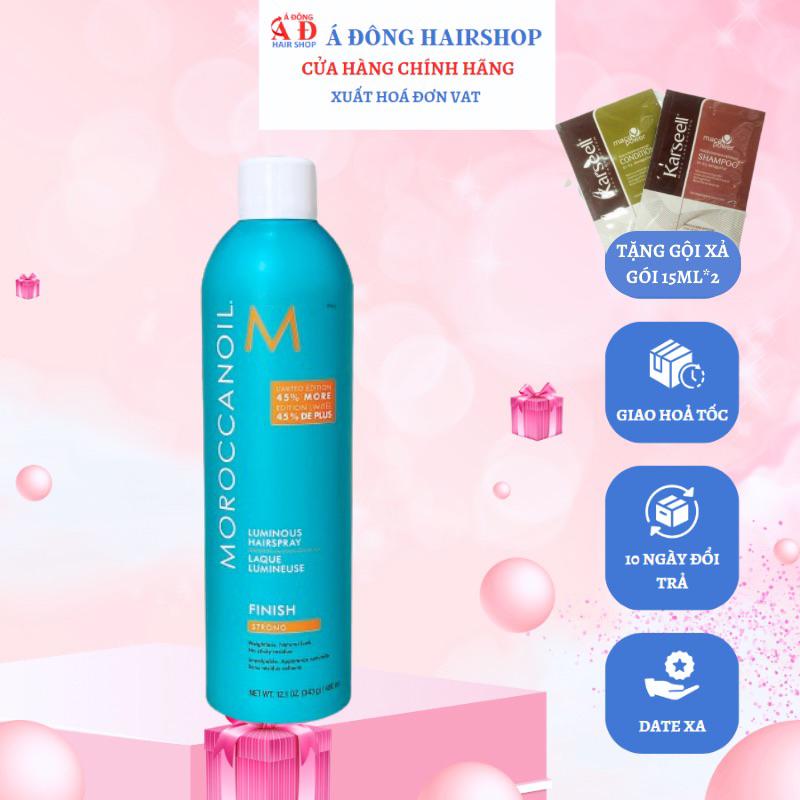 Gôm xịt giữ nếp linh hoạt Moroccanoil Finish Strong 330ML/480ML + Kèm gội xã gói Karseell Mini 15ml*2