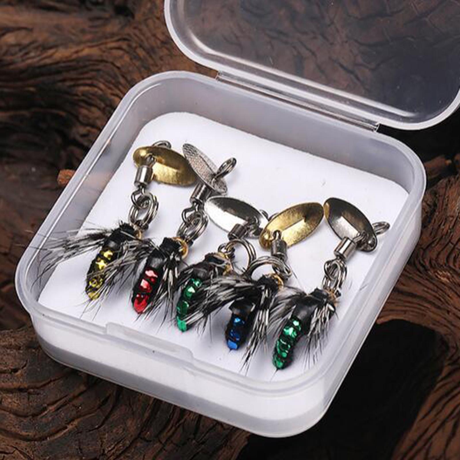 5Pcs Fly Fishing Lures, Fly , Fishing Tackle, Feathers with Fly Fishing Box, Sequins Fishhook Artificial Baits for Lakes Bass Fishing