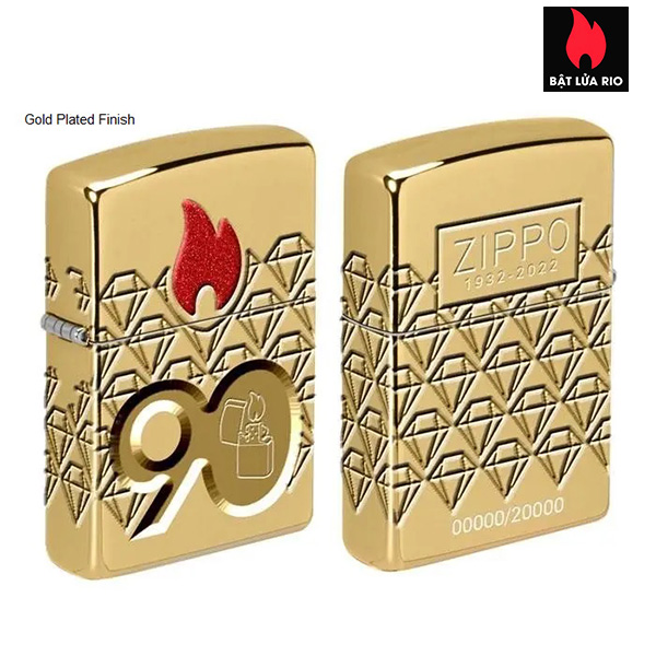 Bật Lửa Zippo 49866 – Zippo 90th Anniversary Limited Edition – Zippo 2022 Collectible Of The Year Asia – Gold Plated – Zippo Coty 2022 Asia