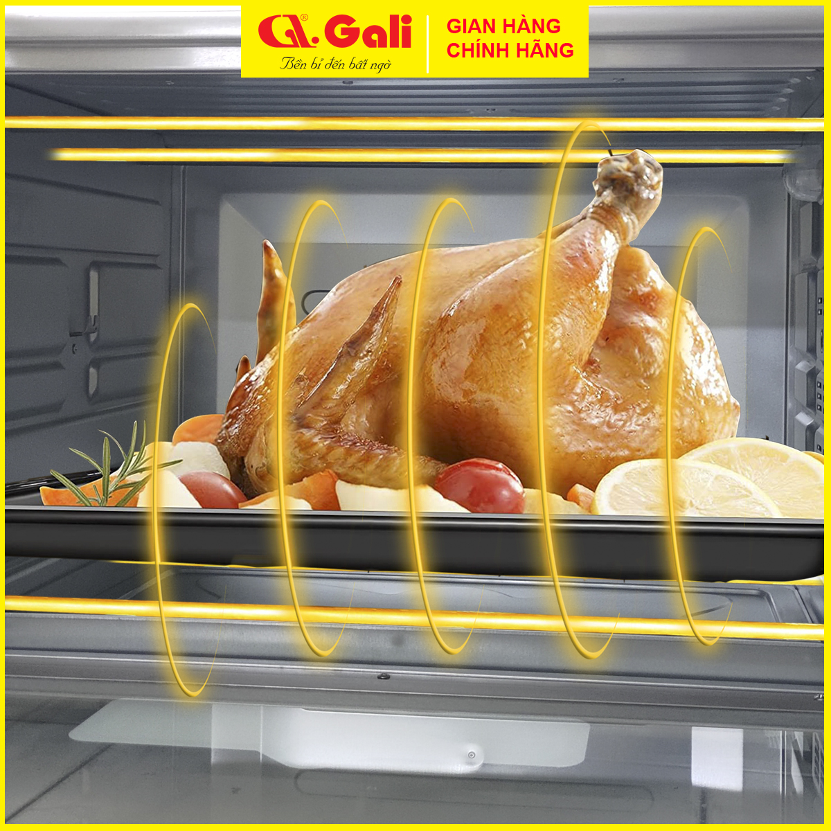 Lò nướng điện đa năng dung tích lớn 70 lít, có đèn, xiên quay, quạt đối lưu, hàng chính hãng Gali bảo hành 12 tháng.