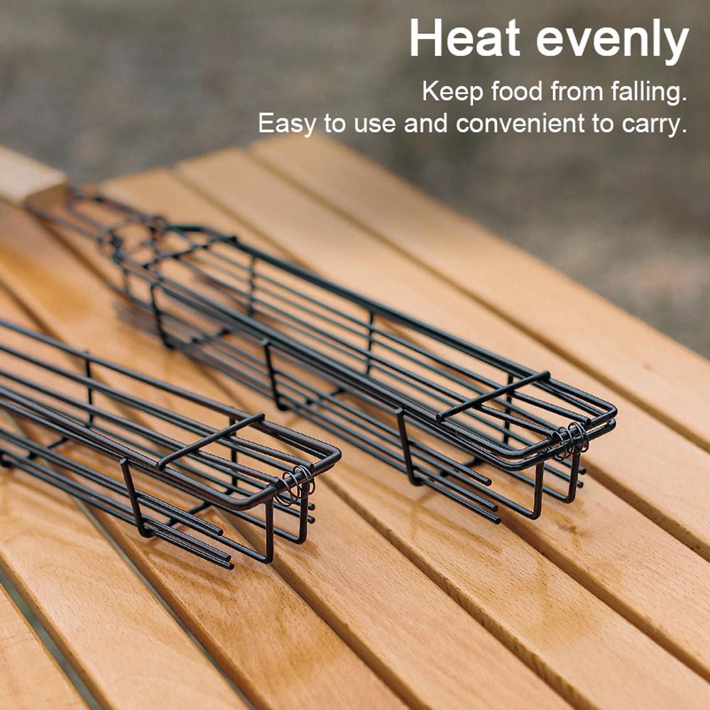 Camping BBQ Grilling Basket Charcoal Grill Outdoor Grill Tool Picnic Portable Wood Handle Roasting Meat Accessories