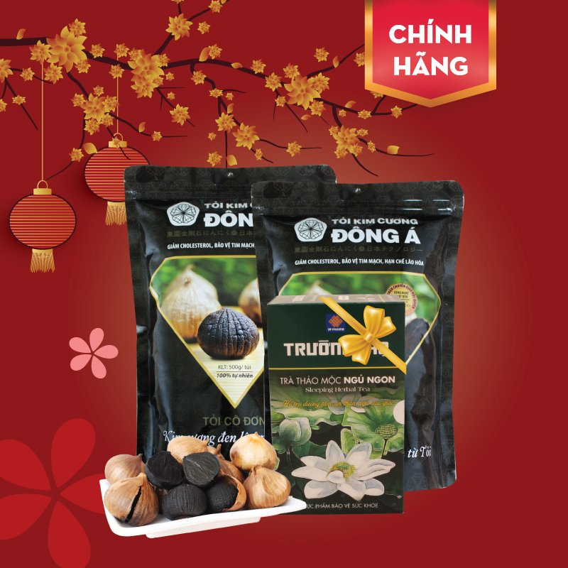 Combo 2 Túi Tỏi đen Kim cương Đông Á 500g + Tặng 01 Hộp trà ngủ ngon - Tỏi đen cô đơn SX theo công nghệ Nhật Bản, chứng nhận chất lượng bởi Intertek và Bộ Y Tế