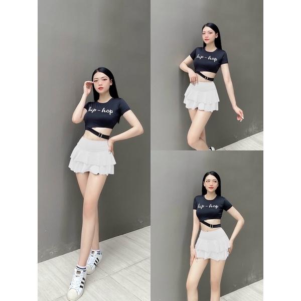 Set bộ váy 2 tầng áo croptop hiphop tập nhảy aerobic, Zumba, khiêu vũ, trang phục biểu diễn, đi bơi,đi biển nữ