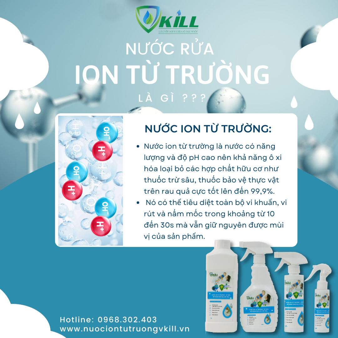 Nước rửa đồ dùng cho mẹ và bé Vkill 1000ml công nghệ Nhật Bản khử khuẩn nhanh, sạch, an toàn với ion từ trường