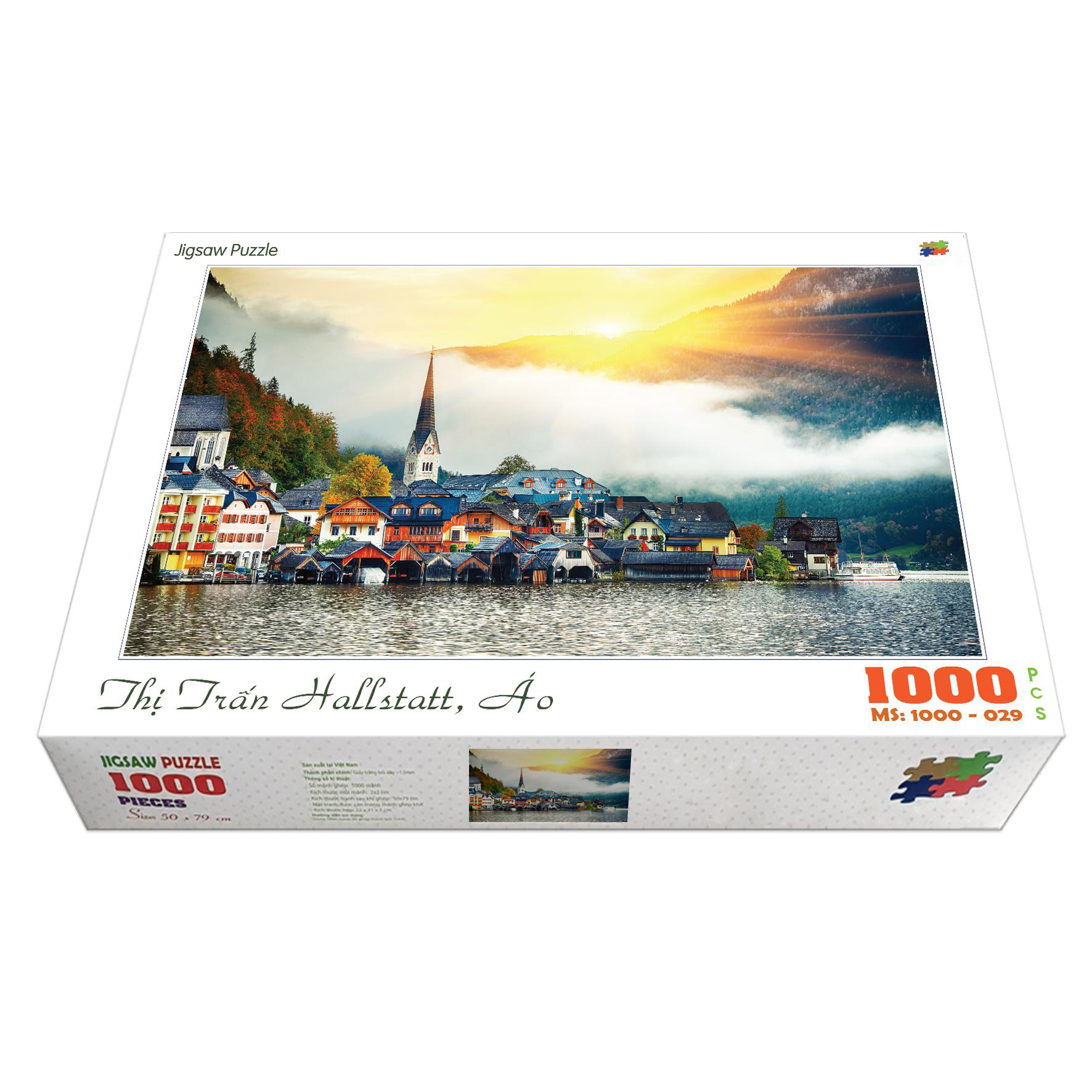 Bộ tranh xếp hình jigsaw puzzle cao cấp 1000 mảnh ghép – Thị Trấn Hallstatt, Áo