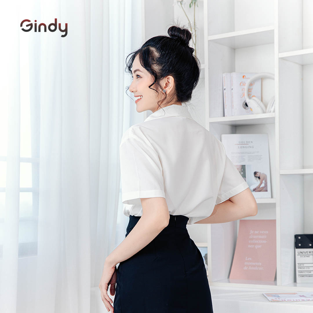 Áo sơ mi nữ trơn GINDY form rộng tay ngắn cổ vest dáng suông nhiều màu sơmi kiểu Hàn Quốc A5145