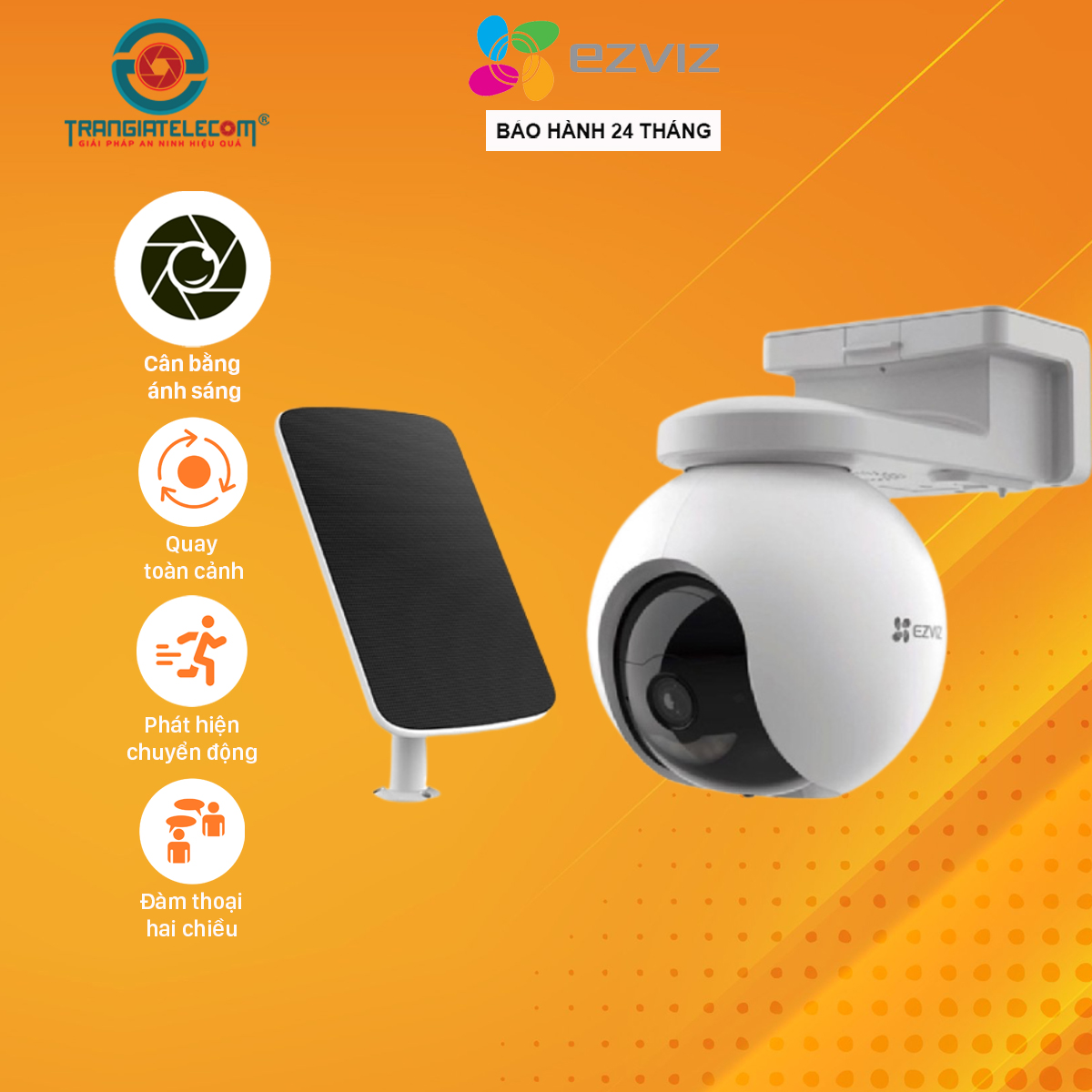 Camera WIFI ngoài trời EZVIZ CB8 3MP 2K năng lượng mặt trời, có màu ban đêm - Hàng chính hãng