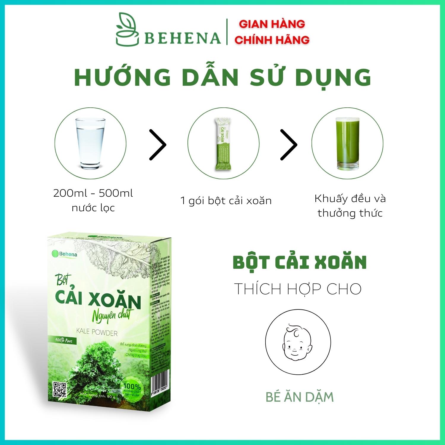 Bột rau cải xoăn kale Behena hữu cơ sấy lạnh nguyên chất cho bé ăn dặm hộp 50g