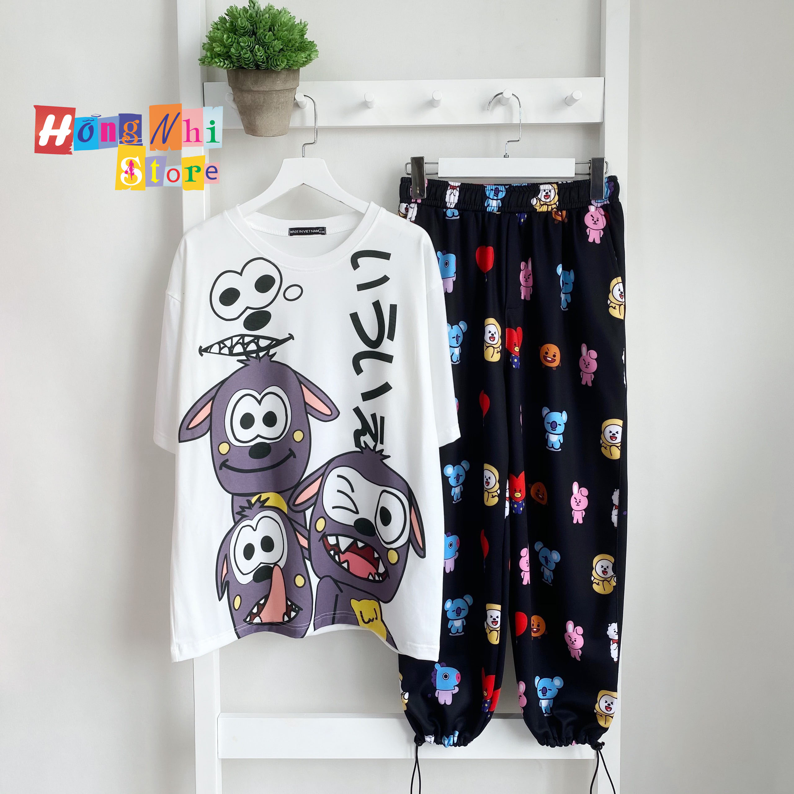 Quần  Jogger Cartoon Pant Unisex Quần Đen Quần Hoạt Hình Dài Lưng Thun Bo Lai - MM