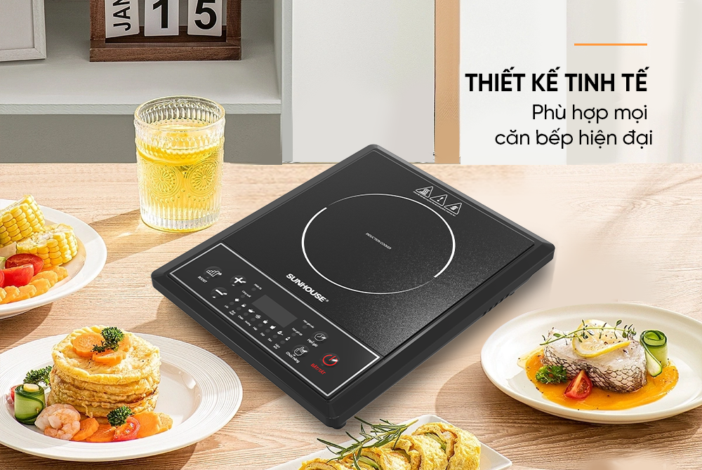 Bếp từ đơn Sunhouse SHD6154 - Công suất 2000W - 8 chế độ nấu - 10 mức nhiệt - Chế độ hẹn giờ - Bảo hành 12 tháng, Tặng kèm nồi lẩu - Hàng chính hãng
